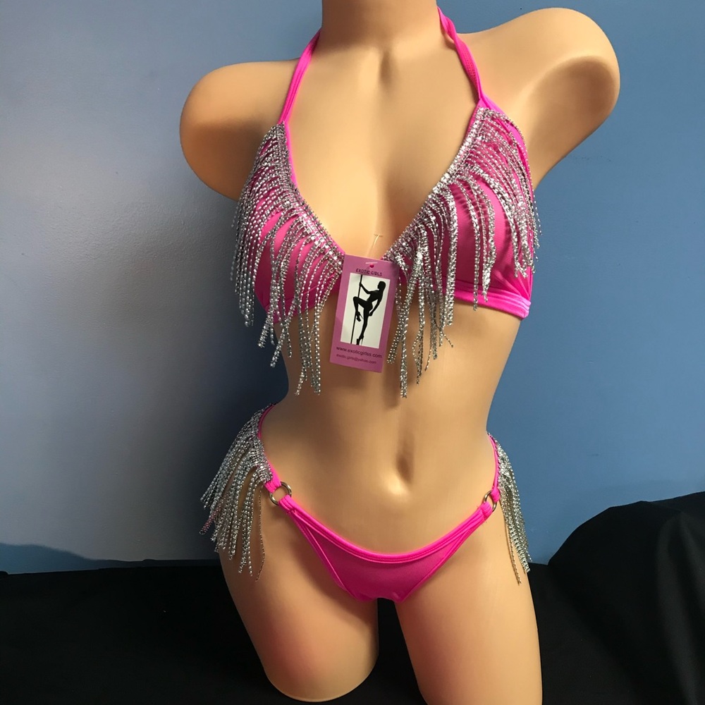 Hot pink mesh w/ fake rhinestone